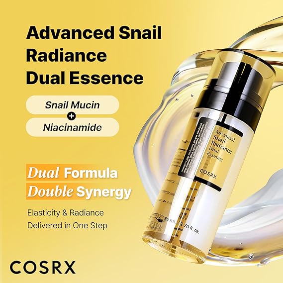 COSRX Niacinamide 5% + Snail Mucin 74% Dual Essence, Anti aging Face Serum for Dull Skin, Hydrating, Brightening, Repairing, 2.70 fl.oz / 80ml, Sensitive Skin, Not Tested on Animals, Korean Skincare